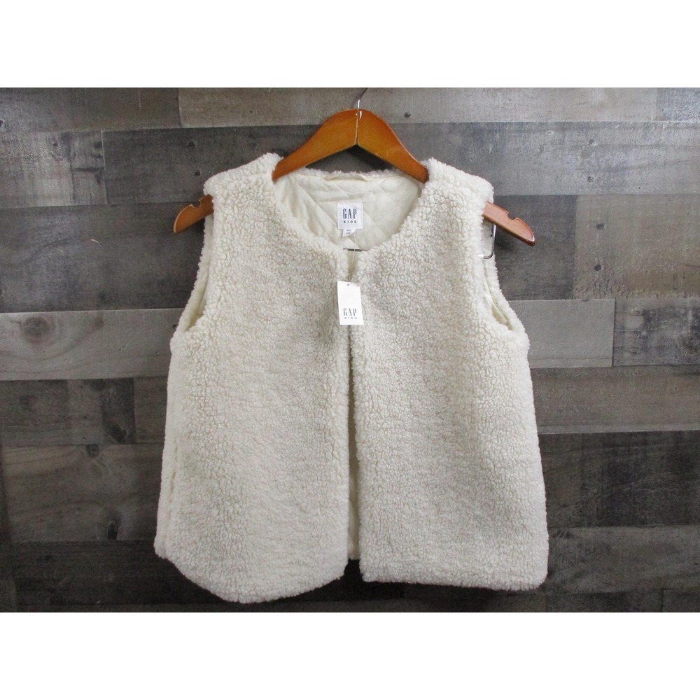 GAP Kids Sherpa Vest Youth XXL 14-16 Ivory Cream Quilted Lined Faux Shearling
